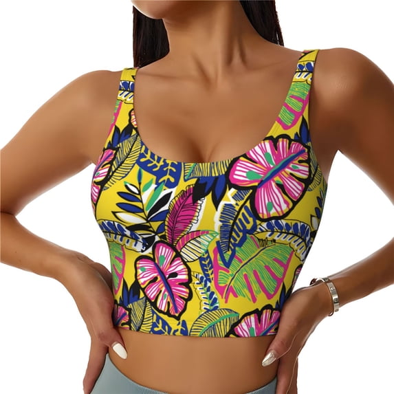Kdxio Colrful Tropical Leaves Print Workout Crop Tank Top for Women Racerback Yoga Tank Tops Athletic Sports Shirts Exercise Undershirts