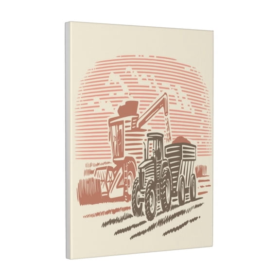 Kdxio Combine harvester working with tractor Pattern Canvas Wall Art 12x16 Inches - Waterproof HD Print Solid Wood Frame for Living Room & Bathroom,Vertical