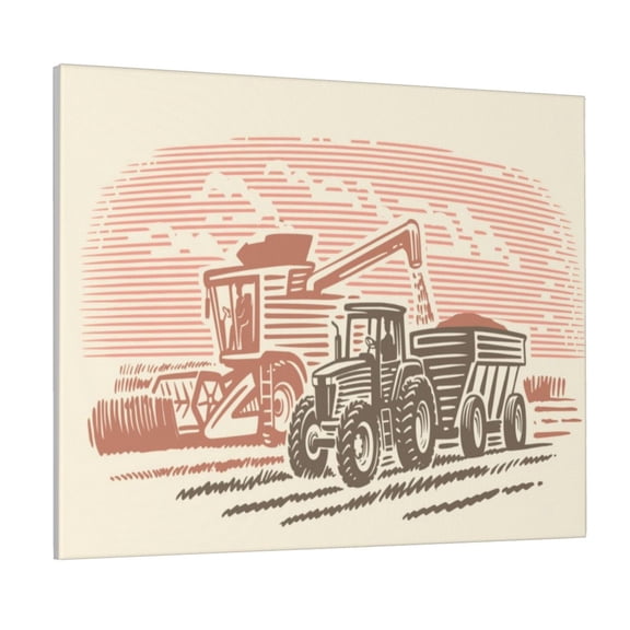 Kdxio Combine harvester working with tractor Pattern Canvas Wall Art for Living Room Wall Decor for Bedroom Bathroom Modern Framed Canvas Art Prints Ready to Hang,Horizontal