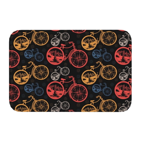 Kdxio Compass And Mountains In Bicycle Wheels1,16" x 24", Non-Slip Front Door Mats,Outdoor Welcome Mat Washable