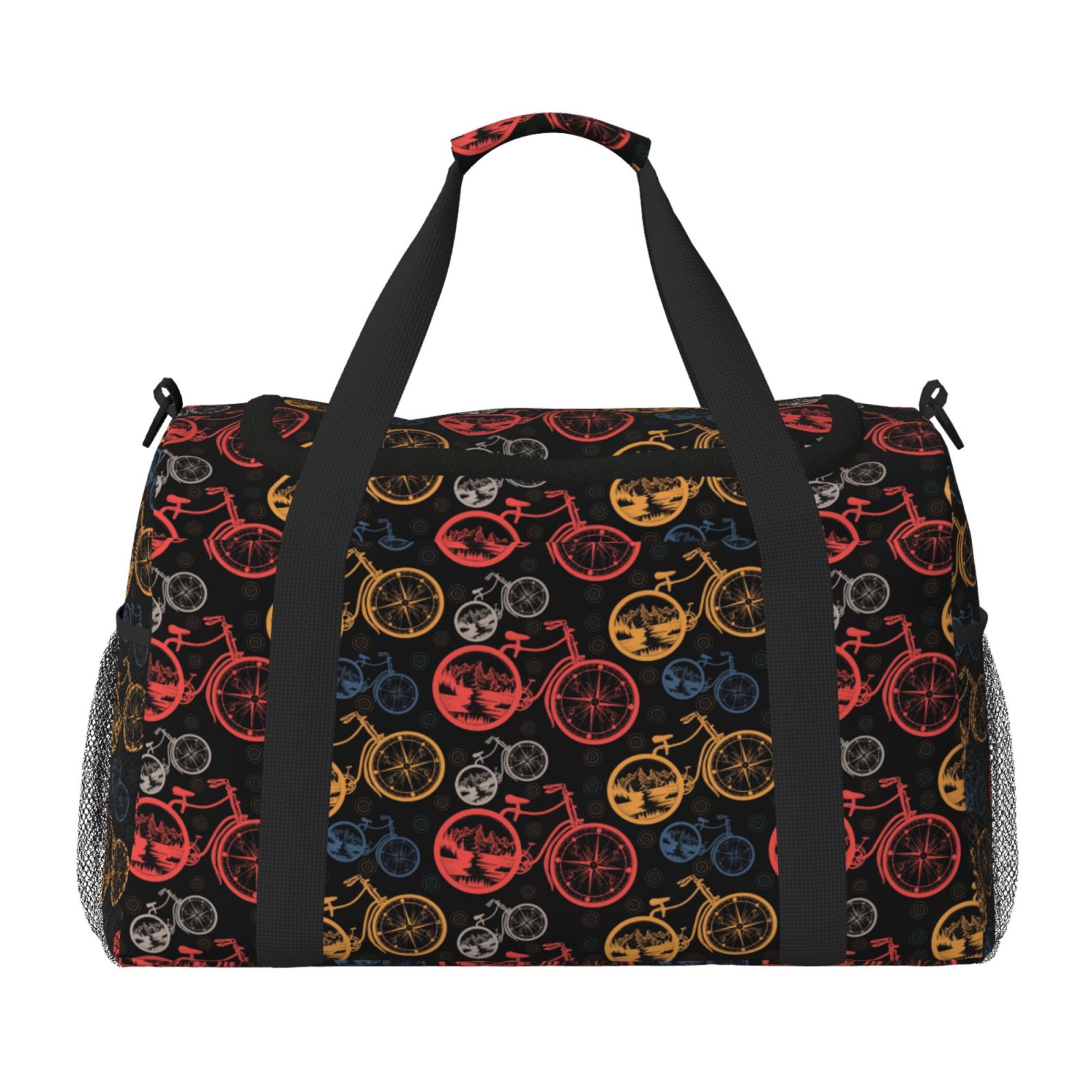 Kdxio Compass And Mountains In Bicycle Wheels1 Travel Duffel Bag Gym Bag Weekender Travel Bag Gym Bag for Women &Men Airplane Travel Essentials for Flying