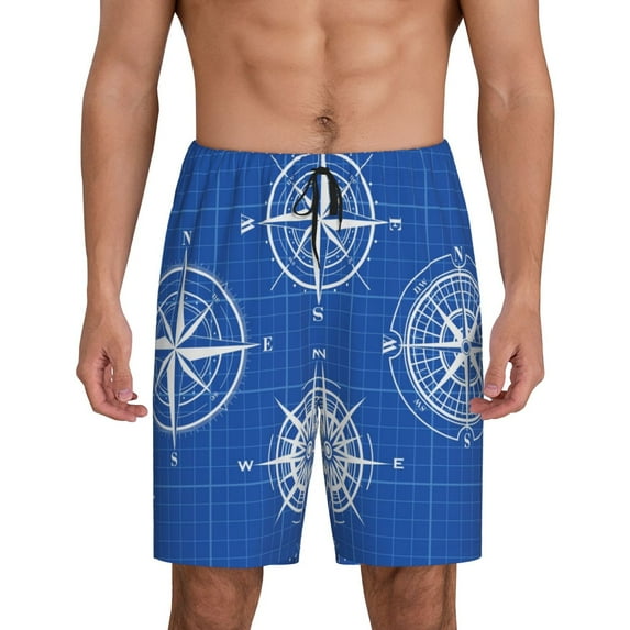 Kdxio Compass Print Mens Sleep Shorts Bottoms Soft Comfy Pajama Wear Pants with Drawstring Pockets