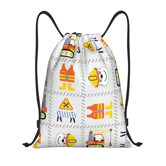 Kdxio Construction Equipments Worker Print Drawstring Backpack Bag,Waterproof Draw String Back Sack, Gym Drawstring Bags Swim Bag For Unisex