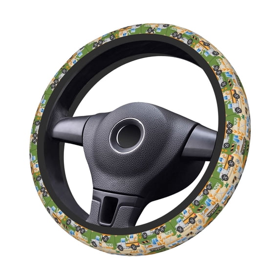 Kdxio Construction Machinery1 Print Elastic Stretch Steering Wheel Cover,Auto Steering Wheel Cover,15 Inch Anti-Slip,Warm in Winter and Cool in Summer,Fit Suvs,Vans Cars,Trucks