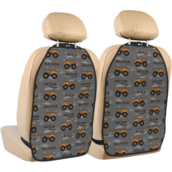 Kdxio Construction Machines Print 2 Pack Car Kick Mat Seat Cover Back Protector Mat with Pockets for Organizer Backseat Protector and Storage Anti Kick Pad for Vehicles