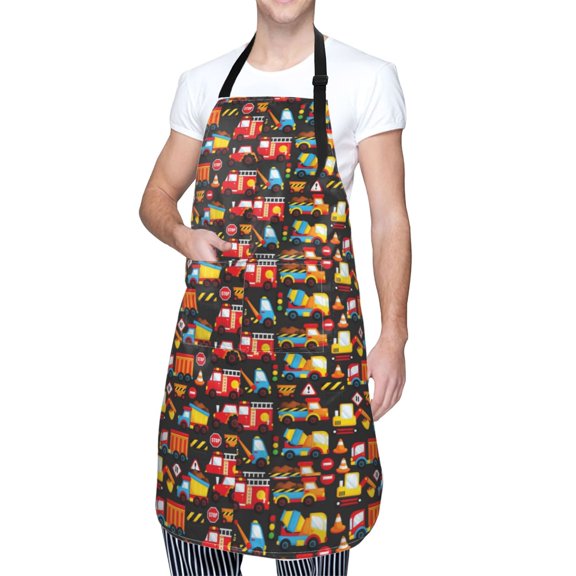 Kdxio Construction Truck Apron with Pockets Adjustable Kitchen Aprons for Men Women Waterproof Aprons for Cooking,Drawing,Crafting, Baking Household Cleaning