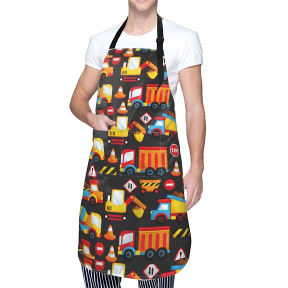 Kdxio Construction Truck Apron with Pockets Adjustable Kitchen Aprons for Men Women Waterproof Aprons for Cooking,Drawing,Crafting, Baking Household Cleaning