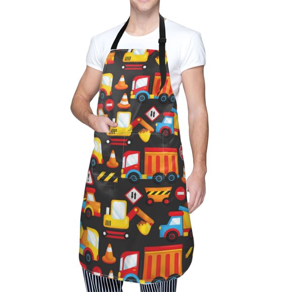 Kdxio Construction Truck Apron with Pockets Adjustable Kitchen Aprons for Men Women Waterproof Aprons for Cooking,Drawing,Crafting, Baking Household Cleaning