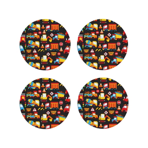 Kdxio Construction Truck Funny Coasters,4 Pcs Leather Coasters,Housewarming Gifts,Protect Furniture From Water Marks Scratch And Damage