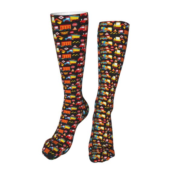 Kdxio Construction Truck Funny Silky Novelty Funky Long Knee High Socks Soft 3D Print Cosplay Crazy Stockings for Men Women