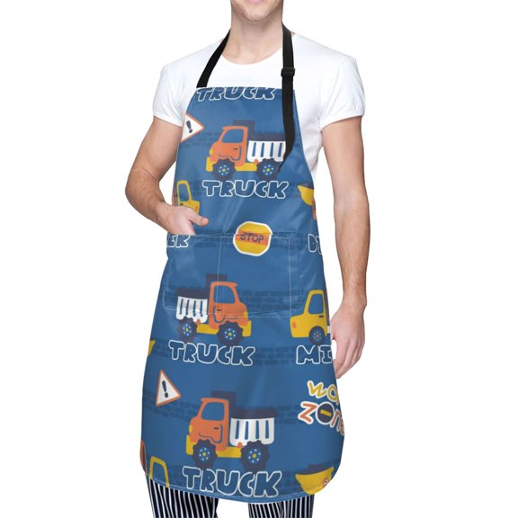 Kdxio Construction Vehicles Apron with Pockets Adjustable Kitchen Aprons for Men Women Waterproof Aprons for Cooking,Drawing,Crafting, Baking Household Cleaning