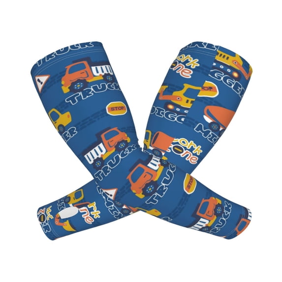 Kdxio Construction Vehicles Print UV Sun Protection Arm Sleeves - Tattoo Cover Up - Basketball Arm Sleeve UPF 50 Cooling for Men Women