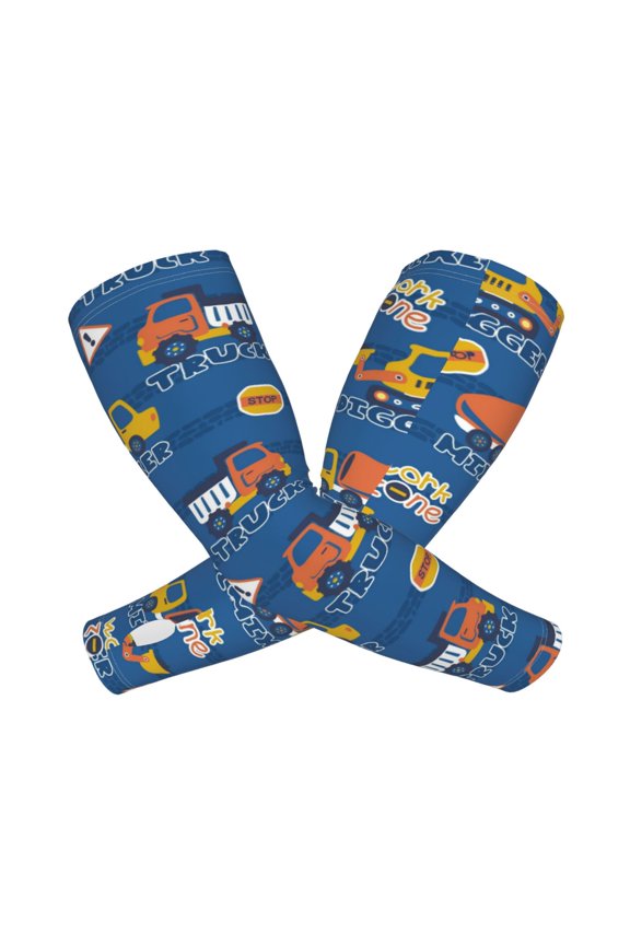 Construction Vehicles Print UV Sun Protection Arm Sleeves - Tattoo Cover Up - Basketball Arm Sleeve UPF 50 Cooling for Men Women