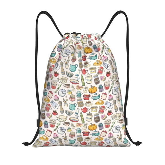 Kdxio Cooking Utensils Print Drawstring Backpack Bag,Waterproof Draw String Back Sack, Gym Drawstring Bags Swim Bag For Unisex