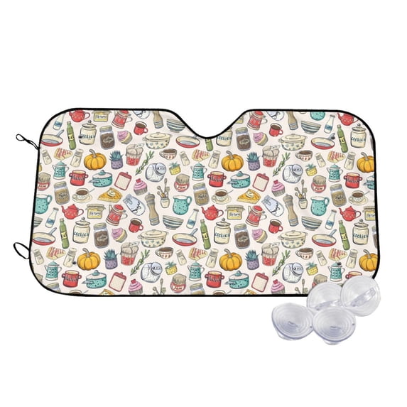 Kdxio Cooking Utensils Print Windshield Sun Shade,UV Rays and Sun Heat Protection,Sunshade for Car Windshield,Car Shade Front Windshield - Medium