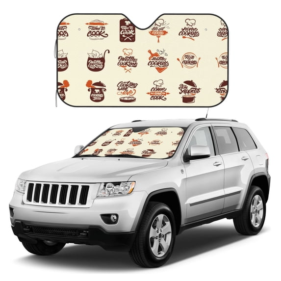 Kdxio Cooking With Love Print Windshield Sun Shade, Foldable Sun Blocker for Car,Truck,SUV Automotive Interior Sun Protection,Reflective Shade for Front Windshield(Medium)