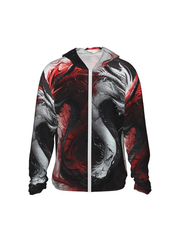 Cool Black And White Dragon Print Women Men Sun Protection UPF 50+ Jackets Zip Up Long Sleeve Hoodie Hiking Lightweight with Pockets