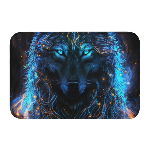 Kdxio Cool Blue Light Wolf,16" x 24", Non-Slip Front Door Mats,Outdoor Welcome Mat Washable