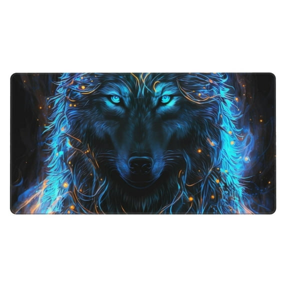 Kdxio Cool Blue Light Wolf Print Large Gaming Mouse Pad,Non-Slip Base,Water Resist Keyboard Pad for Gamer,Office & Home,29.5 x 15.8 in