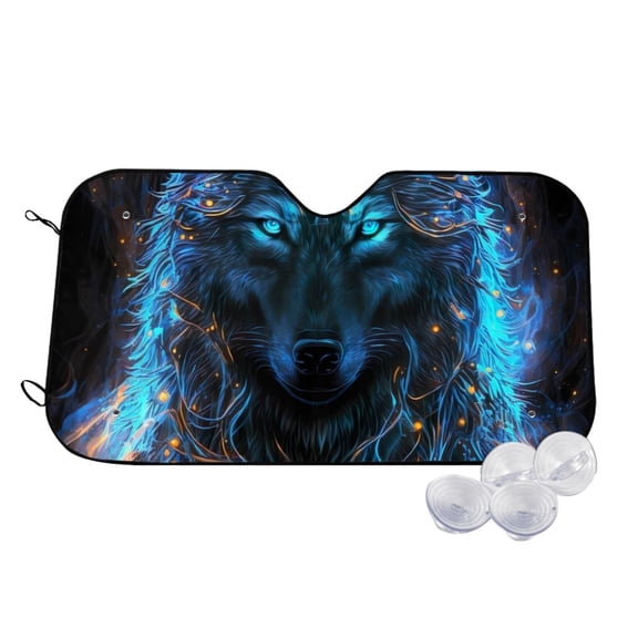 Kdxio Cool Blue Light Wolf Print Windshield Sun Shade,UV Rays and Sun Heat Protection,Sunshade for Car Windshield,Car Shade Front Windshield - Small