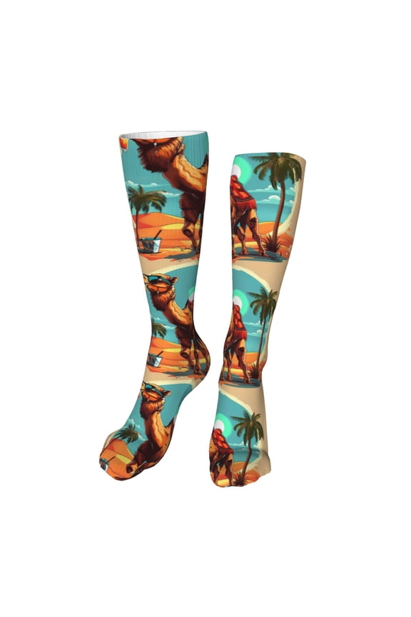 Cool Camel Oasis Vibes Funny Silky Novelty Funky Long Knee High Socks Soft 3D Print Cosplay Crazy Stockings for Men Women