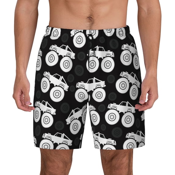 Kdxio Cool Car Print Men's Swim Trunks with Compression Liner 7 Inch Inseam Quick Dry Swim Shorts