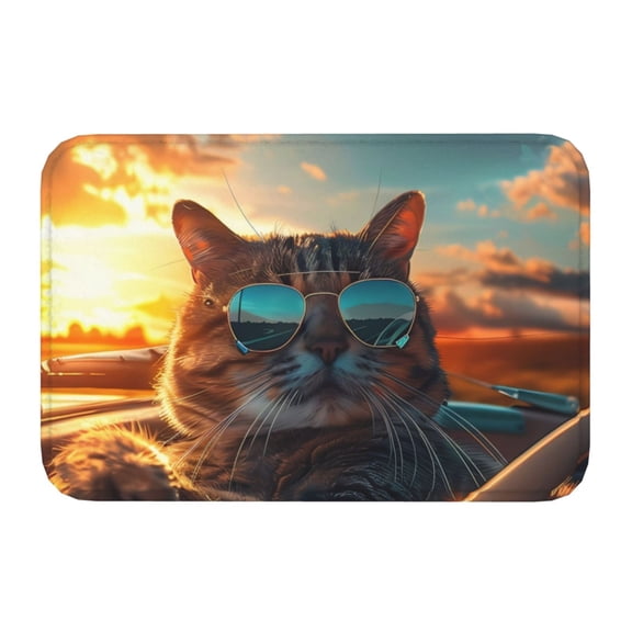 Kdxio Cool Cat Driving Sunset,16" x 24", Non-Slip Front Door Mats,Outdoor Welcome Mat Washable