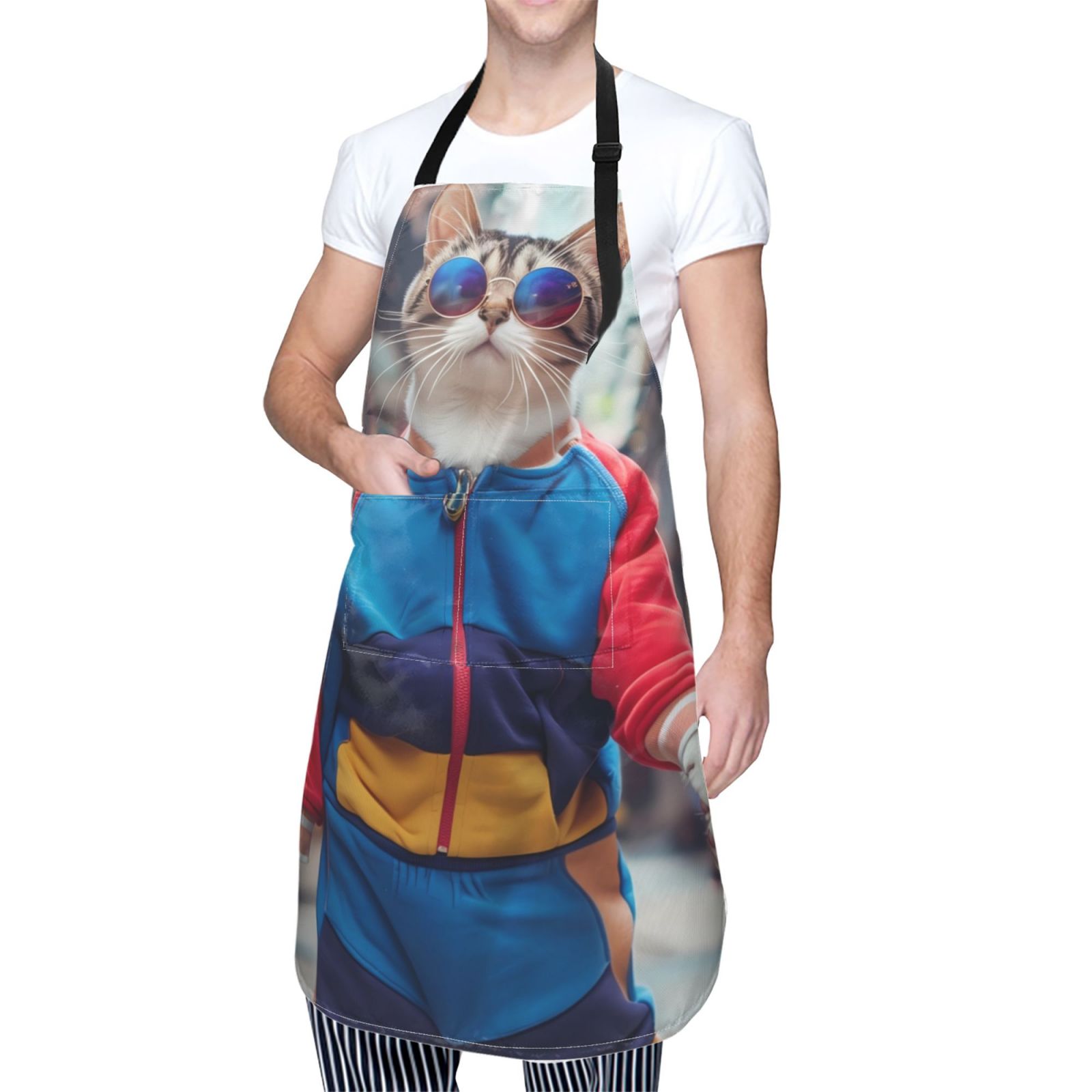 Kdxio Cool Cat In Sunglasses Apron with Pockets Adjustable Kitchen Aprons for Men Women Waterproof Aprons for Cooking,Drawing,Crafting, Baking Household Cleaning