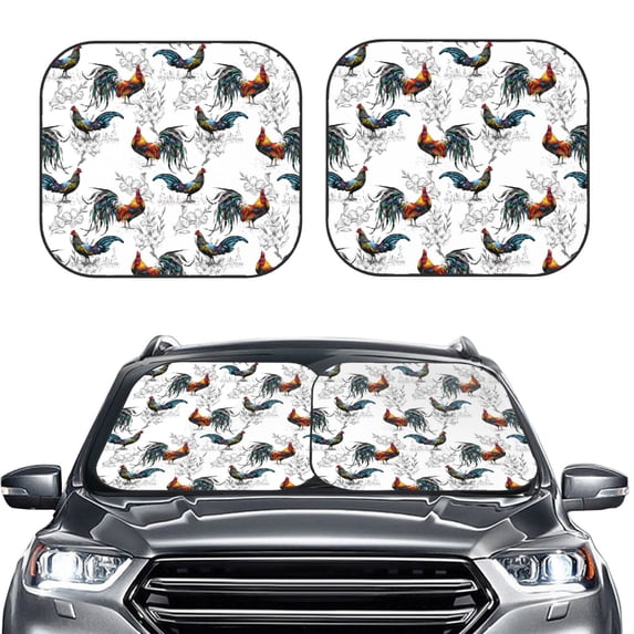 Kdxio Cool Chicken Print 2-Piece Sun Shade Front Windshield - Foldable Car Front Window Sunshades for Most Sedans SUV Truck