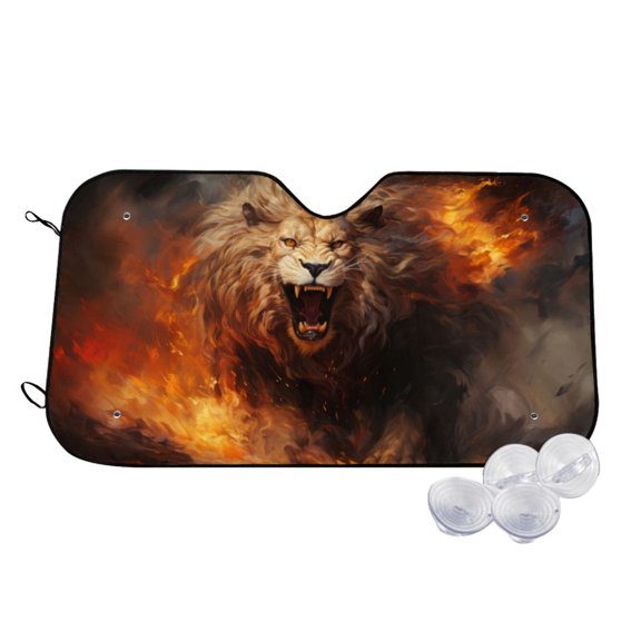 Kdxio Cool Fire Lion Print Windshield Sun Shade,UV Rays and Sun Heat Protection,Sunshade for Car Windshield,Car Shade Front Windshield - Small