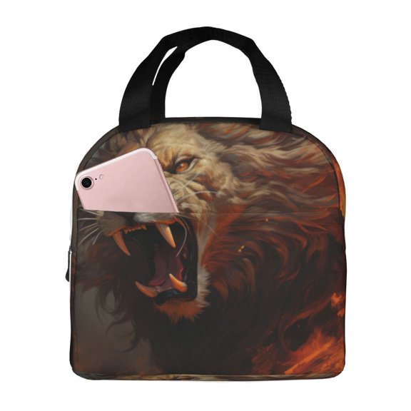 Kdxio Cool Flame Lion A Print Insulated Lunch Bag,Reusable Tote Lunch Box for Women Men,Leakproof Cooler Lunch Bags for Work Office Travel Picnic