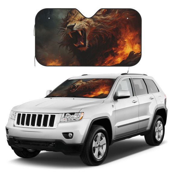 Kdxio Cool Flame Lion A Print Windshield Sun Shade, Foldable Sun Blocker for Car,Truck,SUV Automotive Interior Sun Protection,Reflective Shade for Front Windshield(Small)
