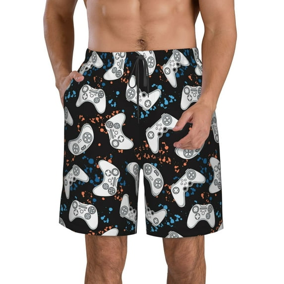 Kdxio Cool Gamepad Pattern Mens Casual Shorts - Drawstring Summer Beach Sports Shorts for Men