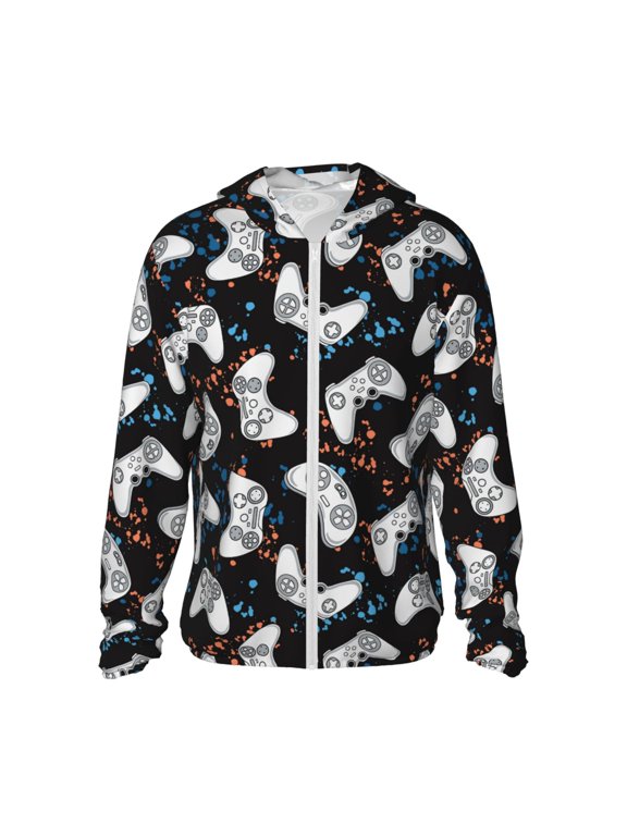 Cool Gamepad Print Women Men Sun Protection UPF 50+ Jackets Zip Up Long Sleeve Hoodie Hiking Lightweight with Pockets