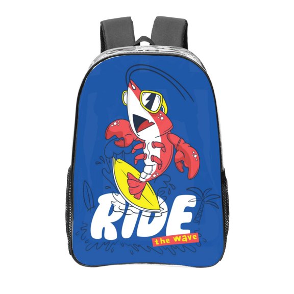 Kdxio Cool Lobster Surfing Clear Backpack, Transparent Bookbag for School for Women Men, Capacity Clear Bag for College, Travel