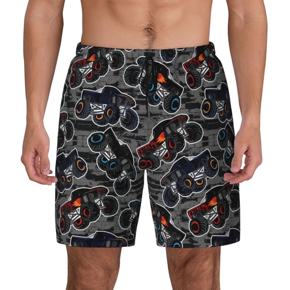 Kdxio Cool Off-Road Vehicle Print Men's Swim Trunks with Compression Liner 7 Inch Inseam Quick Dry Swim Shorts