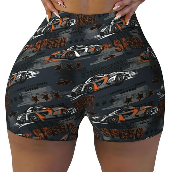 Kdxio Cool Sports Car Print Workout Shorts for Women Seamless Soft Smooth Gym Yoga Scrunch Active Shorts