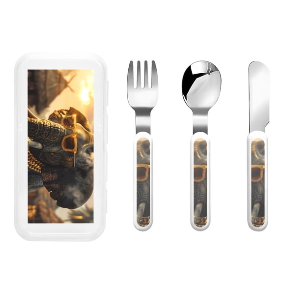 Kdxio Cool Sunglasses Elephant Art Toddler Utensils Set - Kids Silverware Set, Set Kids Utensils Set with Case for Preschooler Children