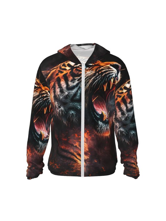 Cool Tiger Print Women Men Sun Protection UPF 50+ Jackets Zip Up Long Sleeve Hoodie Hiking Lightweight with Pockets