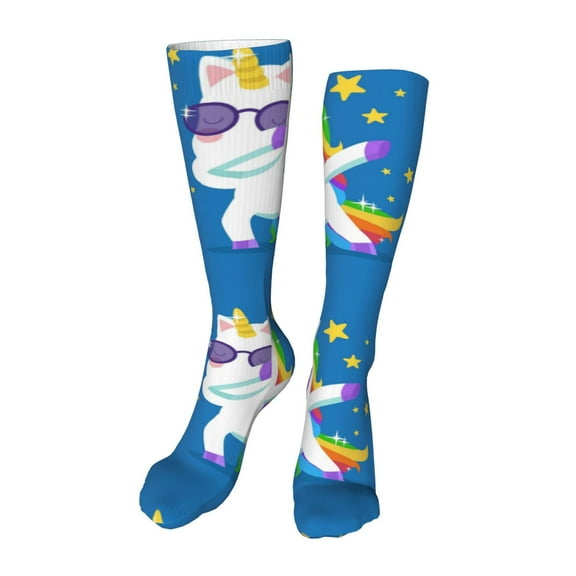 Kdxio Cool Unicorn Star Golden Funny Silky Novelty Funky Long Knee High Socks Soft 3D Print Cosplay Crazy Stockings for Men Women