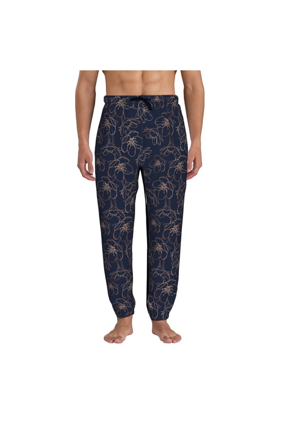 Copper-Gold Gloss Outline Cherry Pattern Joggers,Sweatpants for Men with Pockets-Large