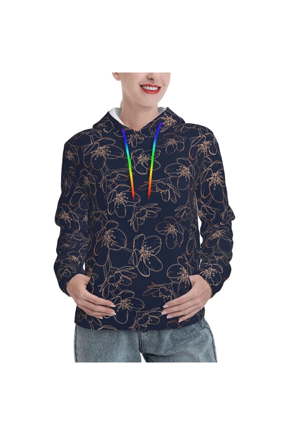 Copper-Gold Gloss Outline Cherry Print Womens Oversized Hoodies Sweatshirts Hooded Pullover Tops Sweaters Casual-Large