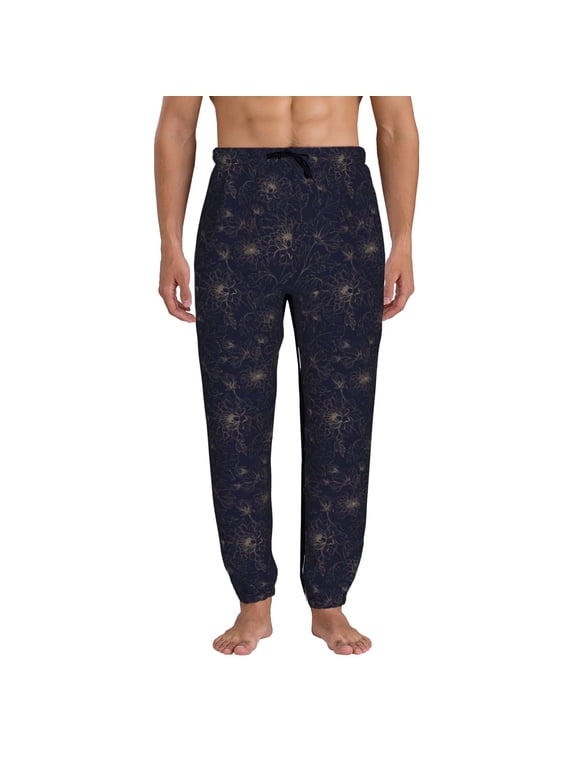 Copper-Gold Gloss Outline Chrysanthemum Pattern Joggers,Sweatpants for Men with Pockets-Medium
