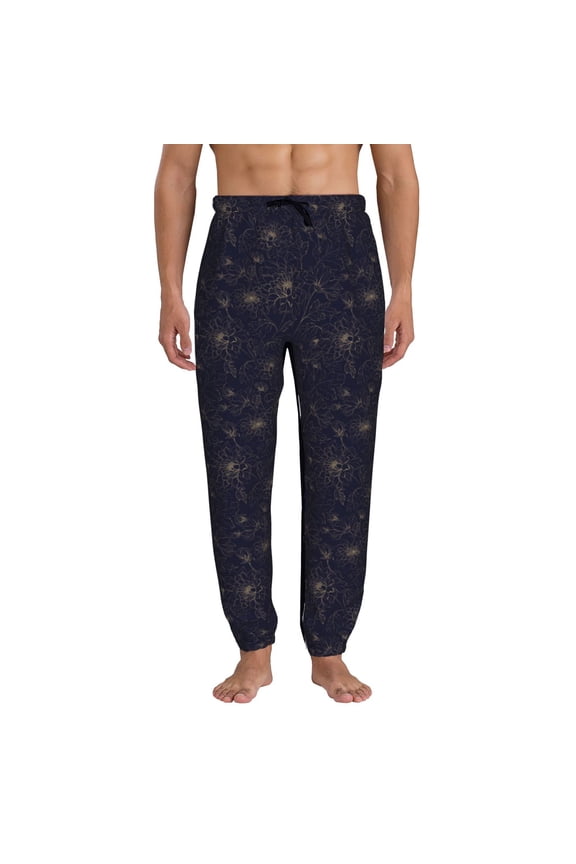 Copper-Gold Gloss Outline Chrysanthemum Pattern Joggers,Sweatpants for Men with Pockets-Medium