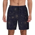 thumbnail image 1 of Kdxio Copper-Gold Gloss Outline Chrysanthemum Print Men's Swim Trunks with Compression Liner 7 Inch Inseam Quick Dry Swim Shorts, 1 of 5