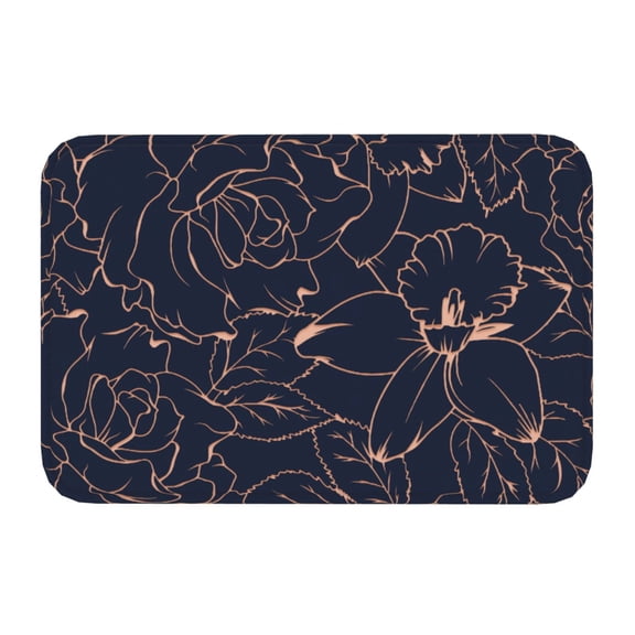 Kdxio Copper-Gold Gloss Outline Flower,16" x 24", Non-Slip Front Door Mats,Outdoor Welcome Mat Washable