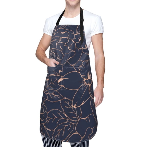 Kdxio Copper-Gold Gloss Outline Flower Apron with Pockets Adjustable Kitchen Aprons for Men Women Waterproof Aprons for Cooking,Drawing,Crafting, Baking Household Cleaning
