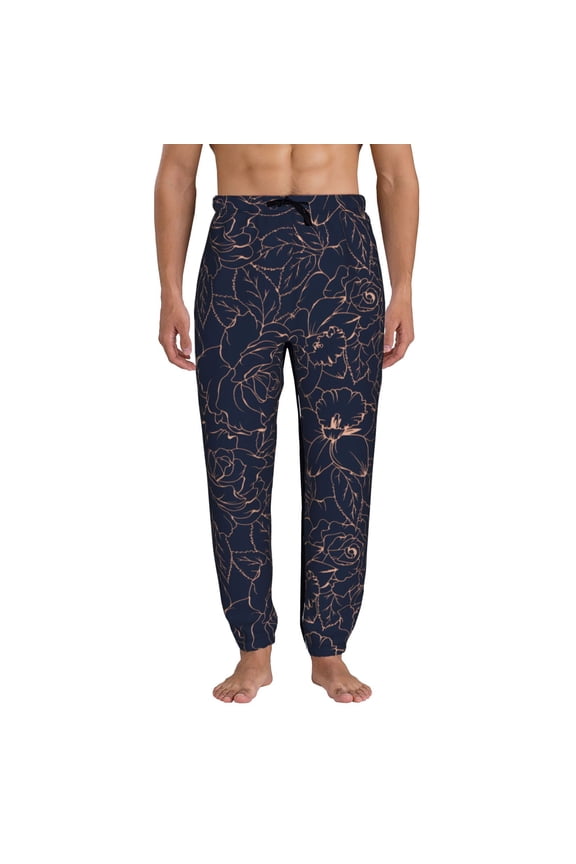 Copper-Gold Gloss Outline Flower Pattern Joggers,Sweatpants for Men with Pockets-Small