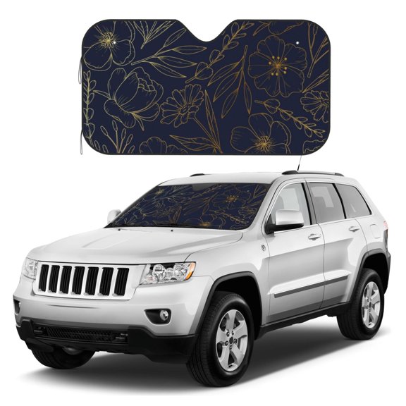 Kdxio Copper-Gold Gloss Outline Flower Print Windshield Sun Shade, Foldable Sun Blocker for Car,Truck,SUV Automotive Interior Sun Protection,Reflective Shade for Front Windshield(Small)