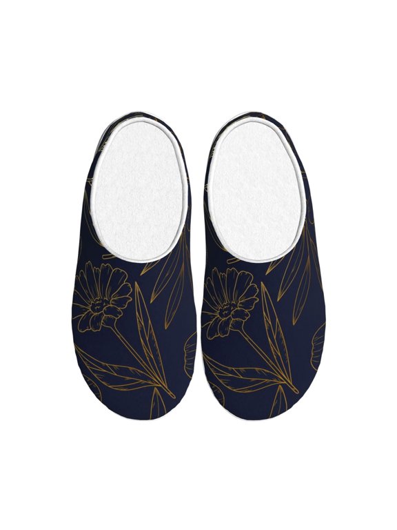 Copper-Gold Gloss Outline Flower Women's Men's Slippers Plush Slip-On House Slipper for Winter Indoor Soft Cushion Non-slip Fluffy Slides Slippers-11
